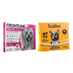 Pack Super Protection : Collier Scalibor 48 cm + Frontline Tri-Act 3 pipettes (2-5 kg) chiens minis