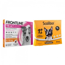 Pack Super Protection : Collier Scalibor 48 cm + Frontline Tri-Act 3 pipettes (5-10 kg) chiens taille petite