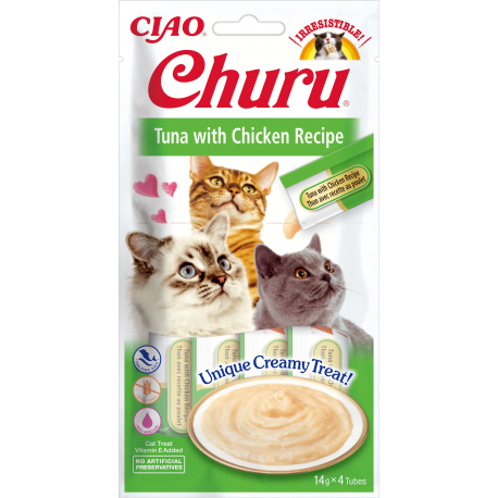 Pack Churu para gato adulto Pure de Atun Con Pollo 12x56gr